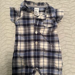 Carters blue plaid baby boy collared onesie